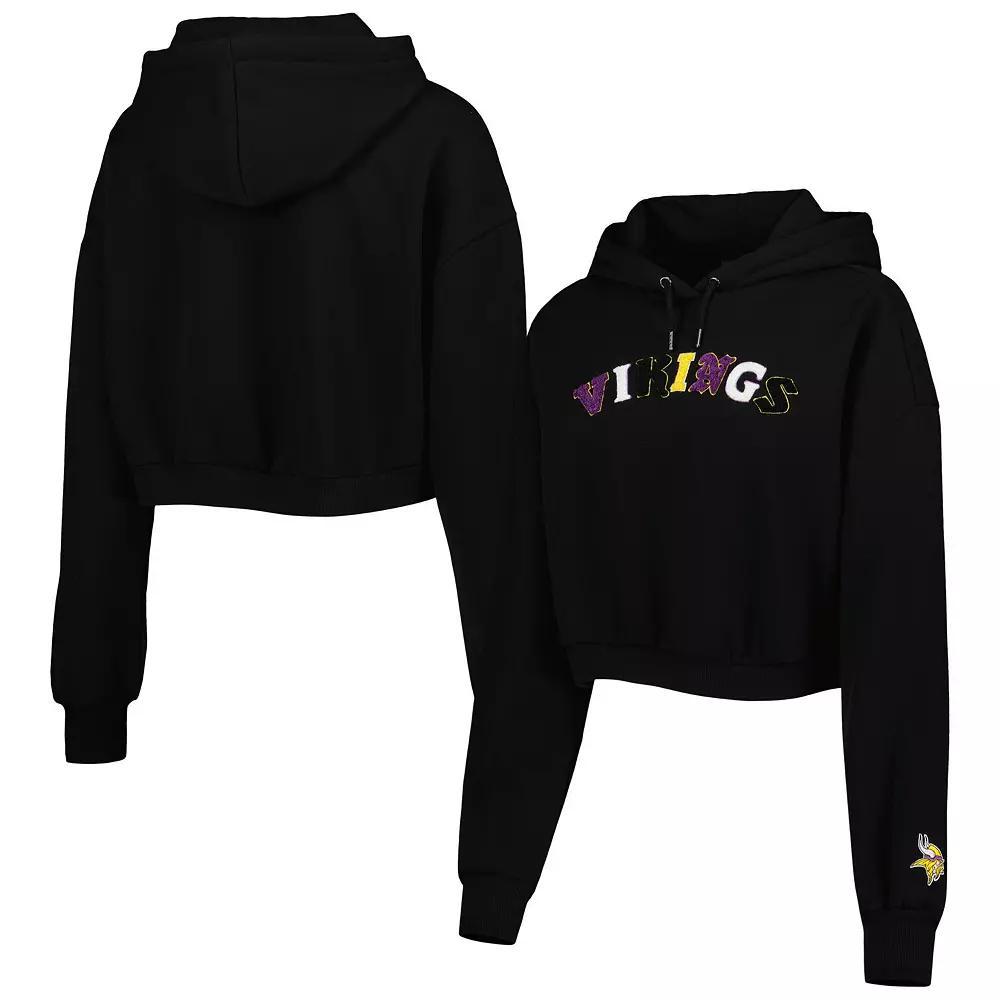 Women's The Wild Collective Black Minnesota Vikings Cropped Pullover Hoodie, Size: 2XL Product Image