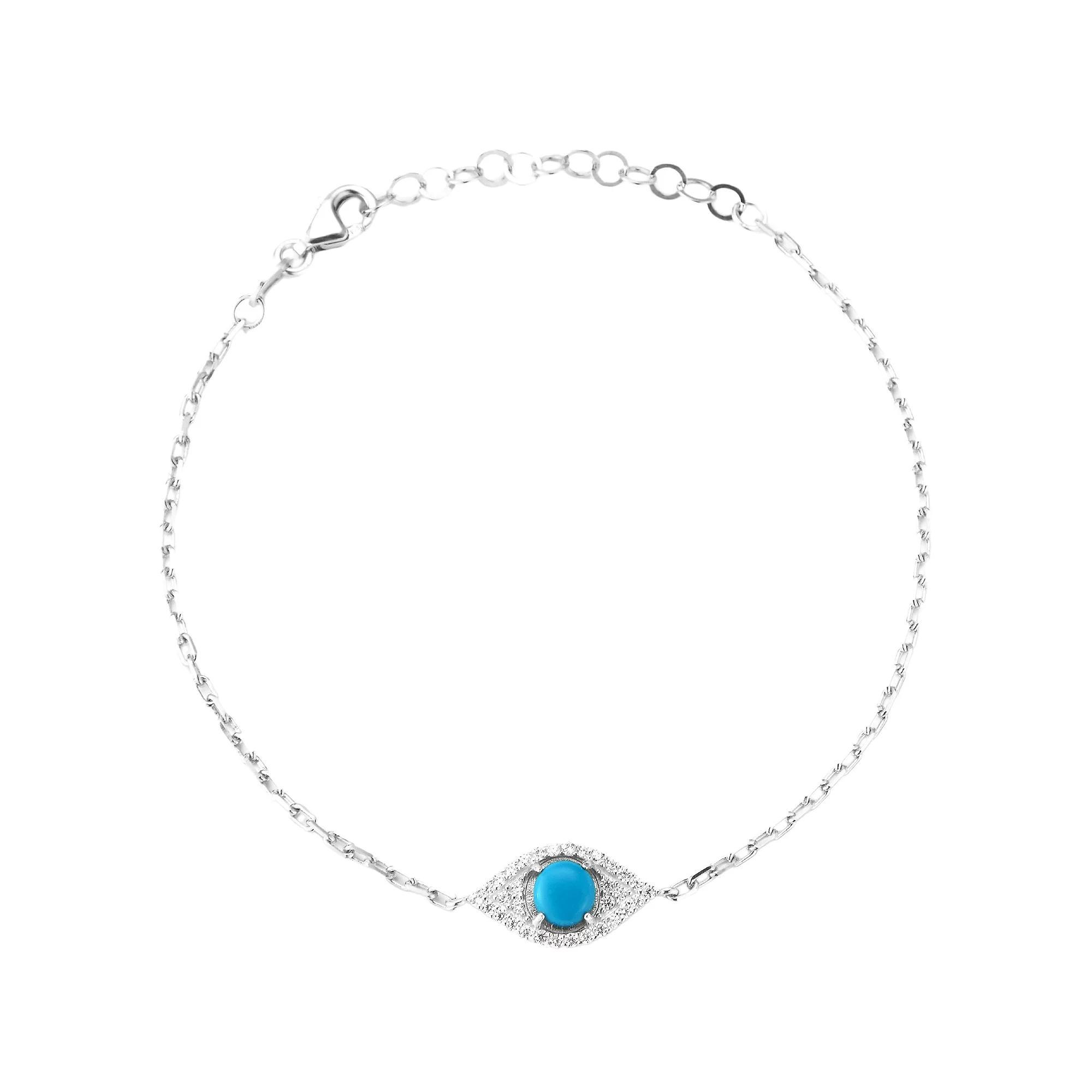 Sunkissed Sterling Cubic Zirconia & Synthetic Turquoise Dainty Eye Bracelet, Women's, Size: 8", Silver Tone Product Image
