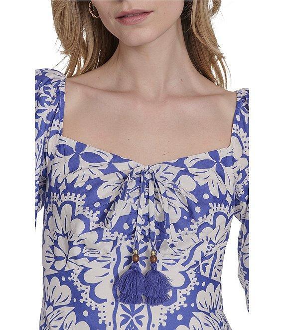 Vince Camuto Placement Print Square Neck 3/4 Sleeve Tie Front Shift Dress Product Image