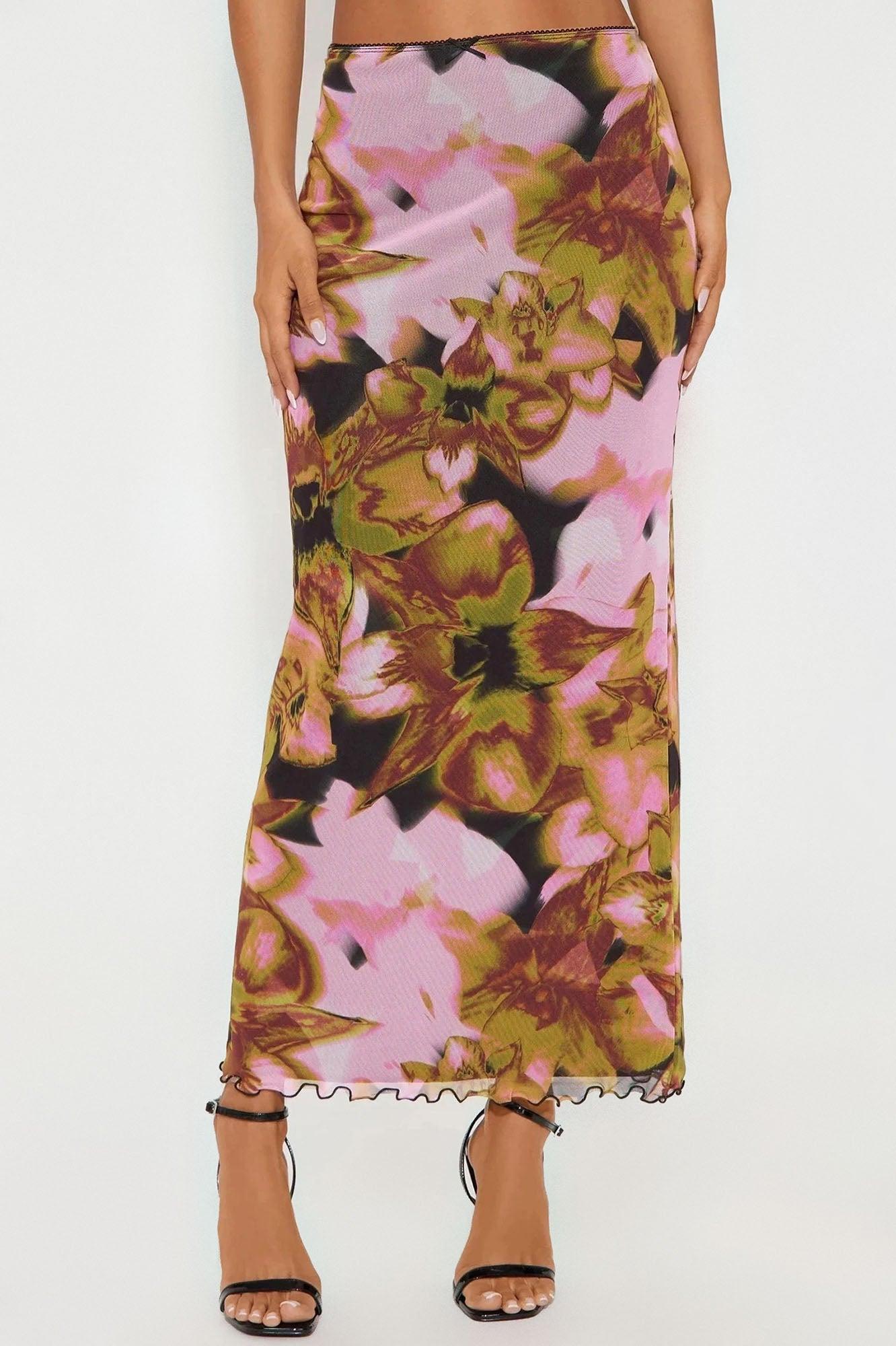 Work Of Art Abstract Mesh Maxi  Skirt - Purple/combo Product Image
