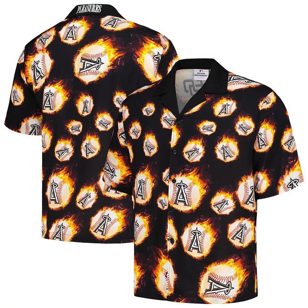 Men's Black Los Angeles Angels Flame Fireball Button-Up Shirt, Size: XL Product Image
