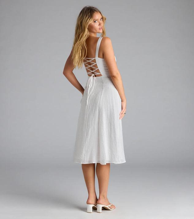 Spring Fling Corset Tie A-Line Midi Dress Product Image