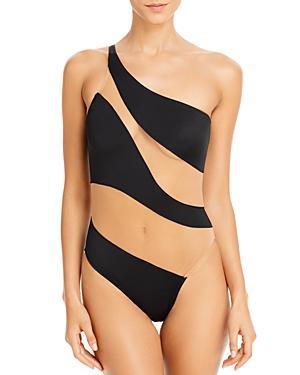 Norma Kamali Snake Mesh Stripe One Piece Swimsuit Product Image