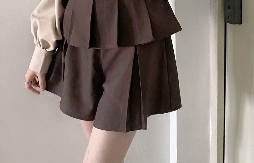 Belted Vest / High Waist Mock Two-Piece Wide Leg Shorts / Long-Sleeve Shirt (Various Designs) Product Image