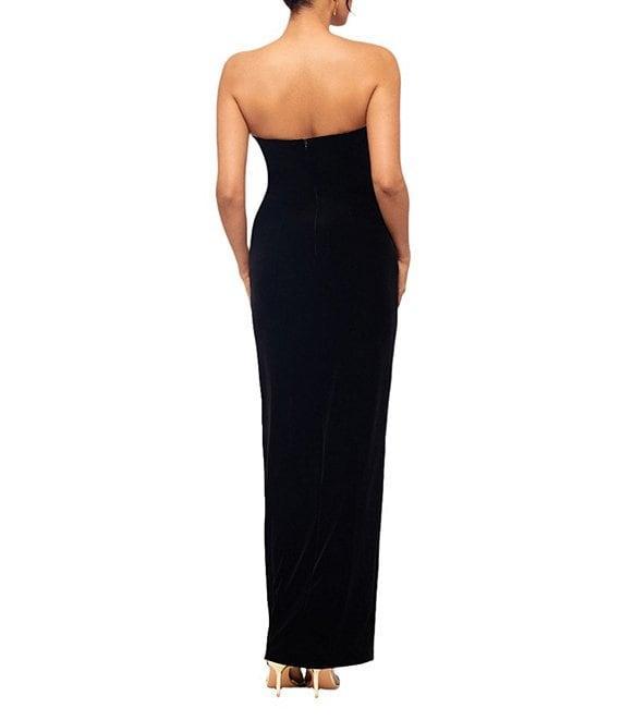 Betsy & Adam Velvet Strapless Tuxedo Sleeveless Gown Product Image