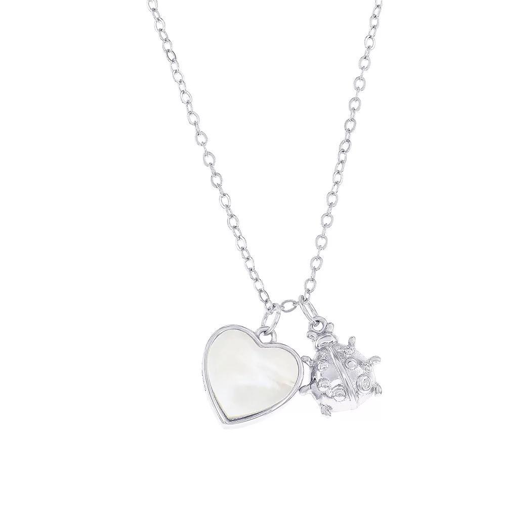 Argento Bella Sterling Silver Mother-of-Pearl Heart & Ladybug Necklace, Women's, Size: 14-17" ADJ Product Image
