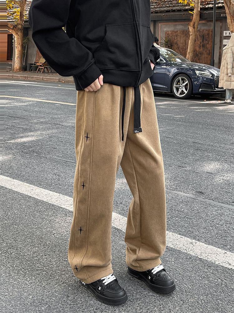 High Waist Star Embroidered Wide Leg Pants Product Image