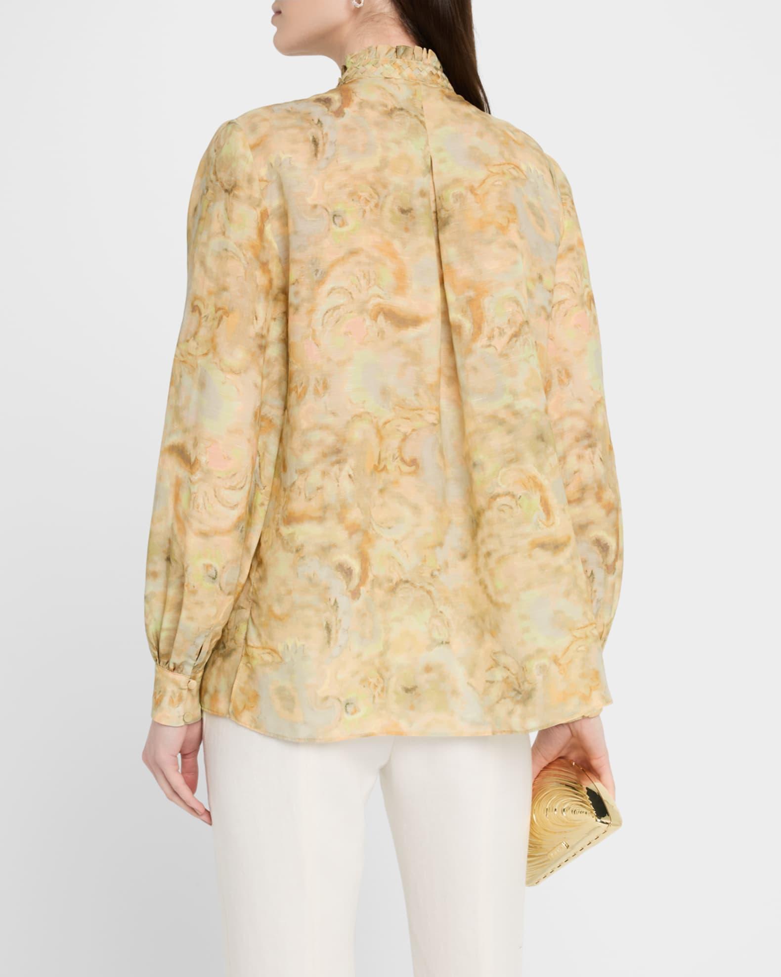 Lenorie Watercolor-Print Pintuck Blouse Product Image