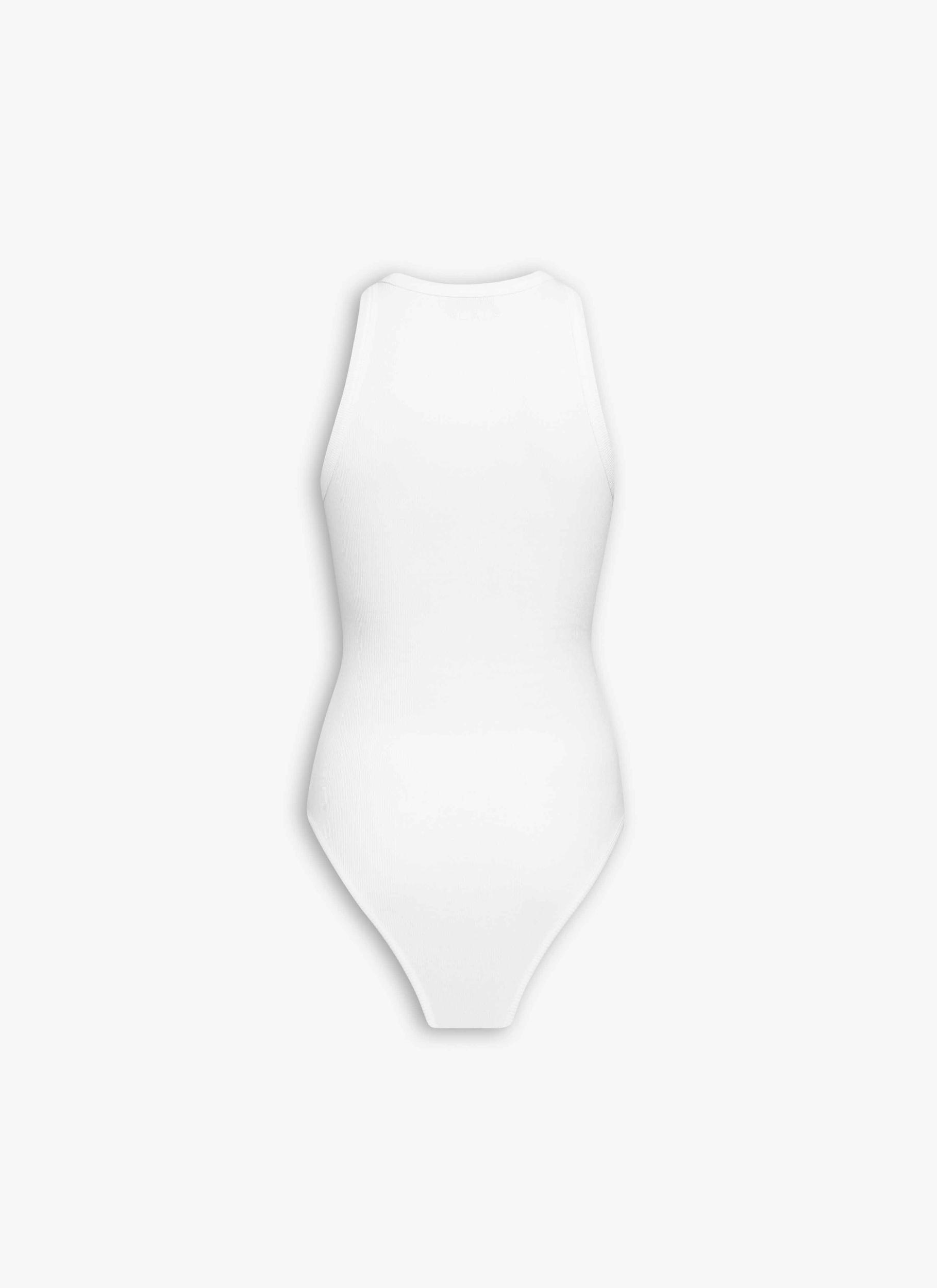 WHITE SCULPTING RIB JERSEY BODYSUIT Product Image