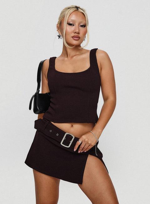Genessa Belted Micro Mini Skirt Wine Product Image