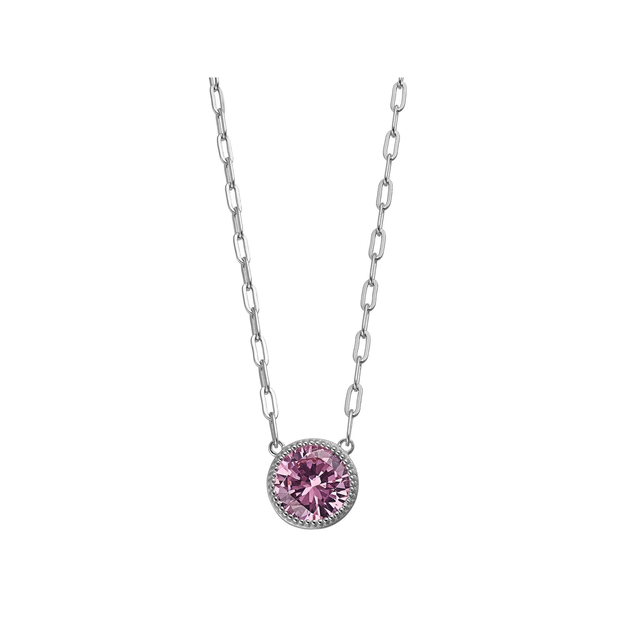 Rosabella Sterling Silver Pink Cubic Zirconia Paperclip Necklace, Women's, Size: 18" Product Image