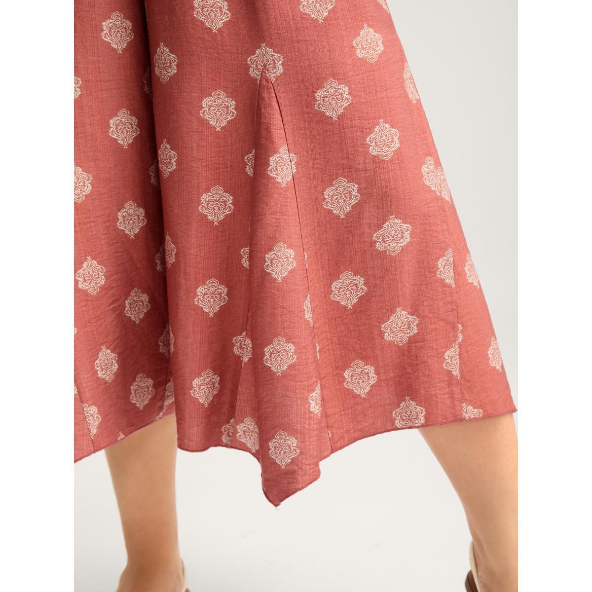 Plus Size Boho Print Irregular Hem Flare Pants Women Crepe Beach Bootcut Mid Rise Vacation Pants BloomChic 14-16/1X Product Image