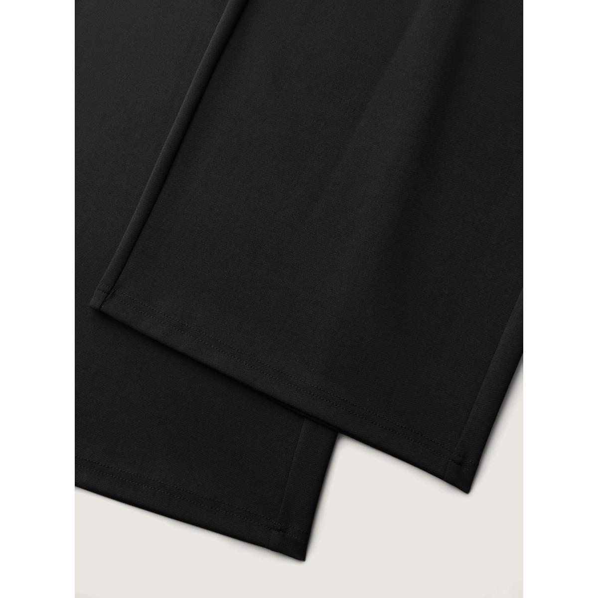 Plus Size Solid Elastic Waist Pleated Wide Leg Pants Women Black At the Office Wide Leg Mid Rise Work Pants BloomChic 10/M Product Image