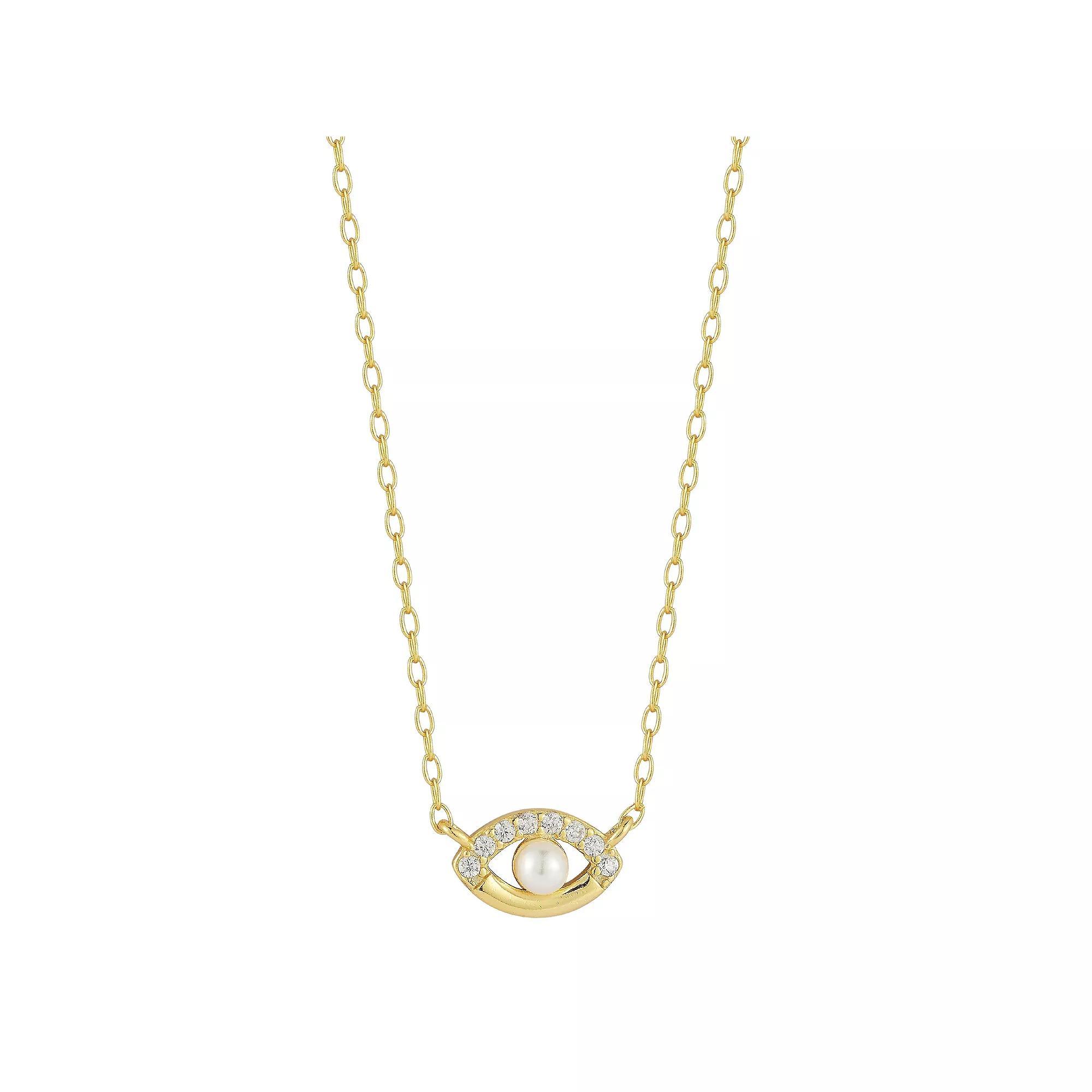 Sunkissed Sterling Cubic Zirconia & Freshwater Cultured Pearl Eye Necklace, Women's, Size: 18", Gold Tone Product Image