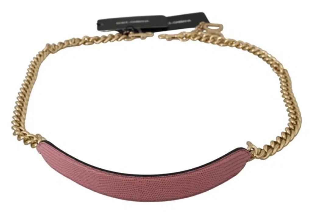 DOLCE & GABBANA Elegant Pink Gold Leather Shoulder Strap Product Image