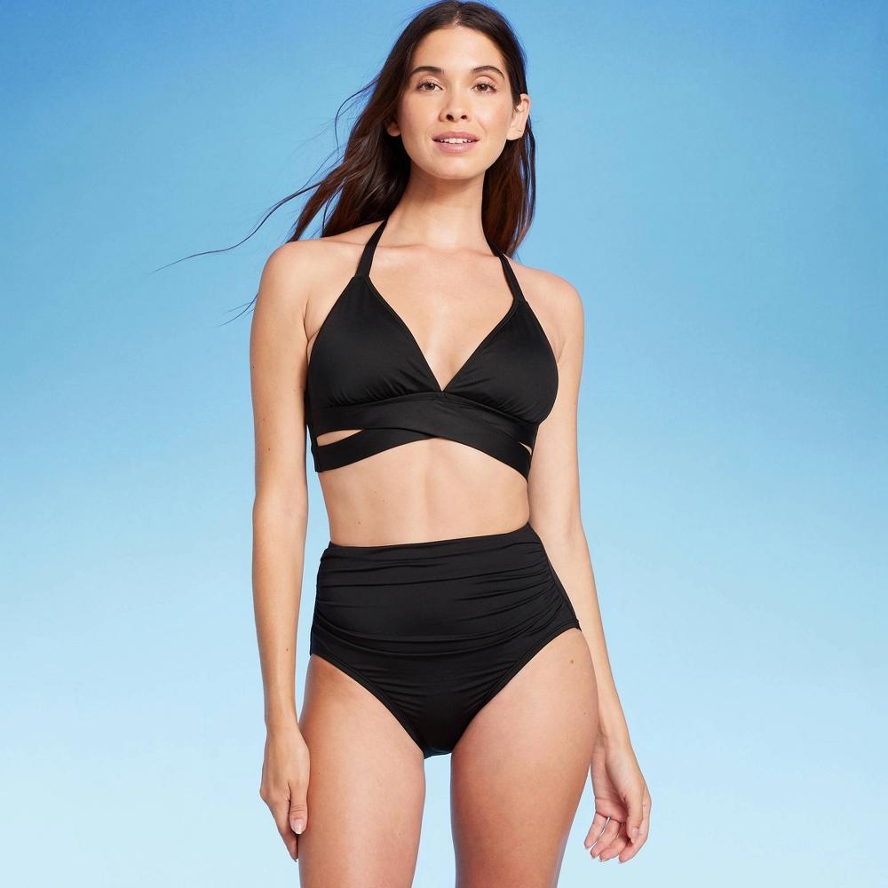 Womens Shirred High Waist Full Coverage Bikini Bottom - Shade & Shore Black XL: Knit Pull-On Swimwear Product Image