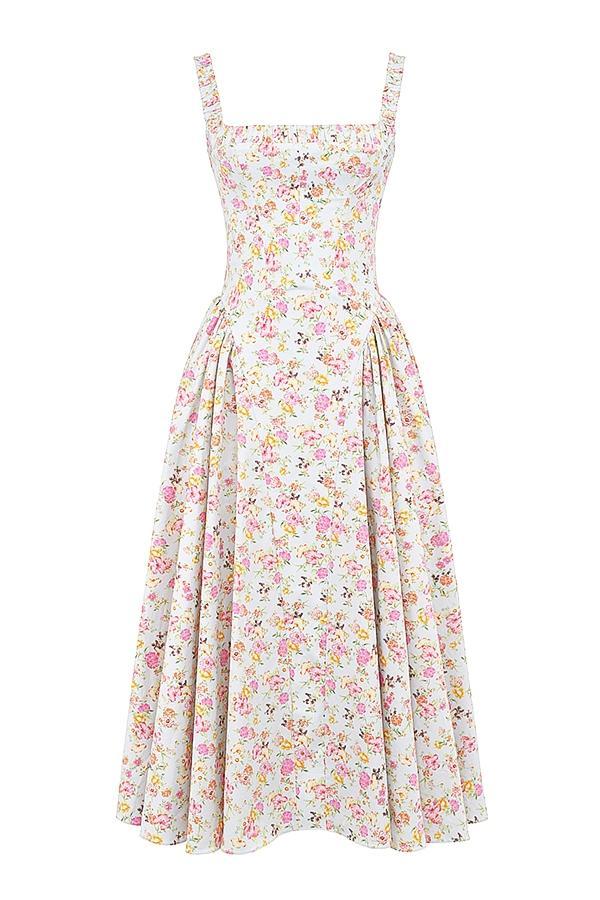 Dorothy Pale Blue Meadow Print Cotton Midi Sundress Product Image