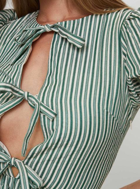 Nurture Bow Mini Dress Green Stripe Product Image