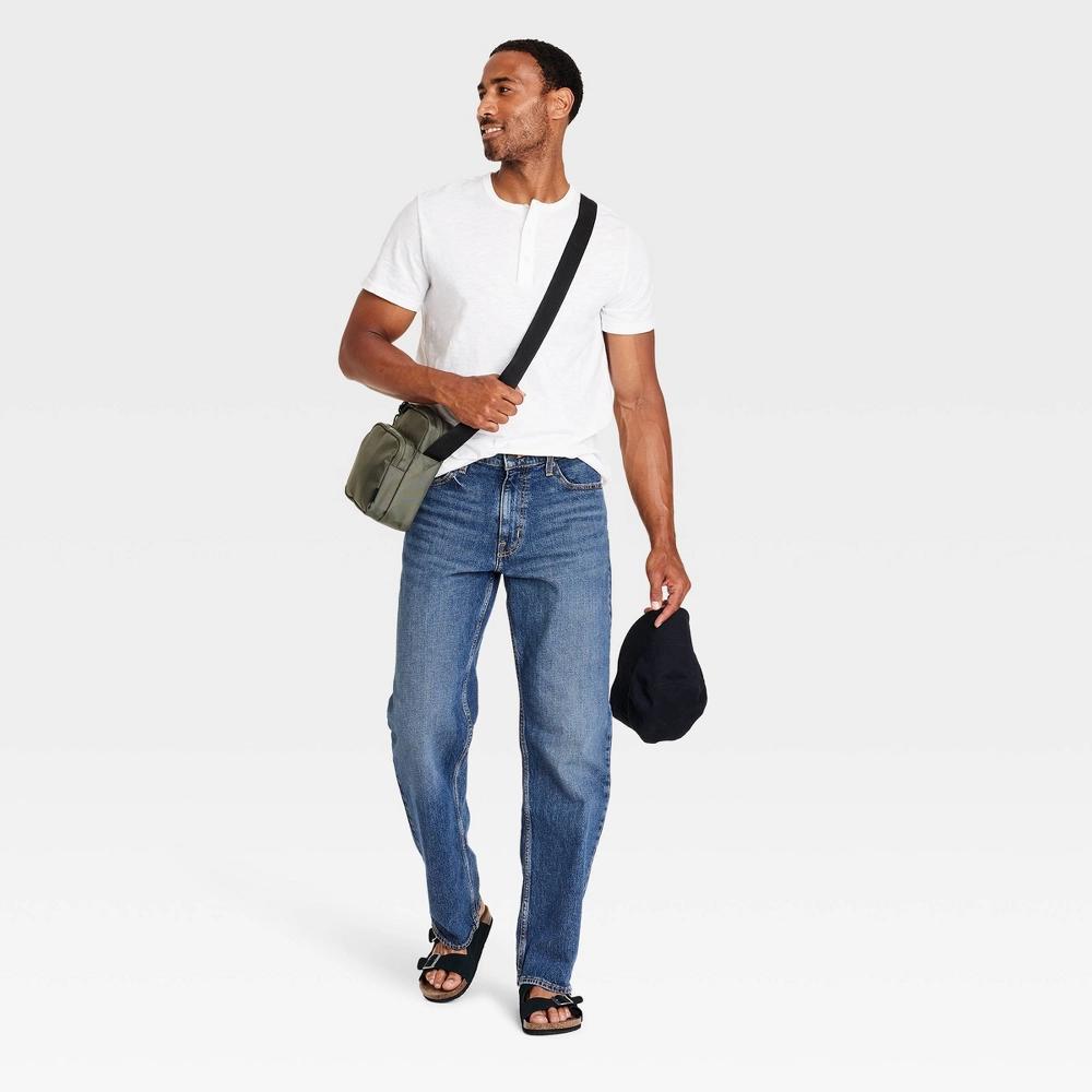 Men's Relaxed Fit Jeans - Goodfellow & Co™ Indigo 34x32: Mid Rise Stretch, Back Pocket Product Image