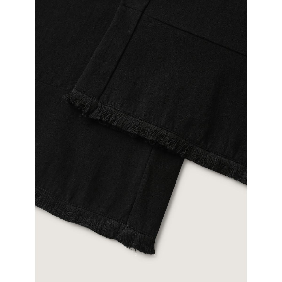 Plus Size Cotton Floral Embroidered Pockets Ribbed Hem Pants Women Black Resort Loose Mid Rise Vacation Pants BloomChic 12/L Product Image