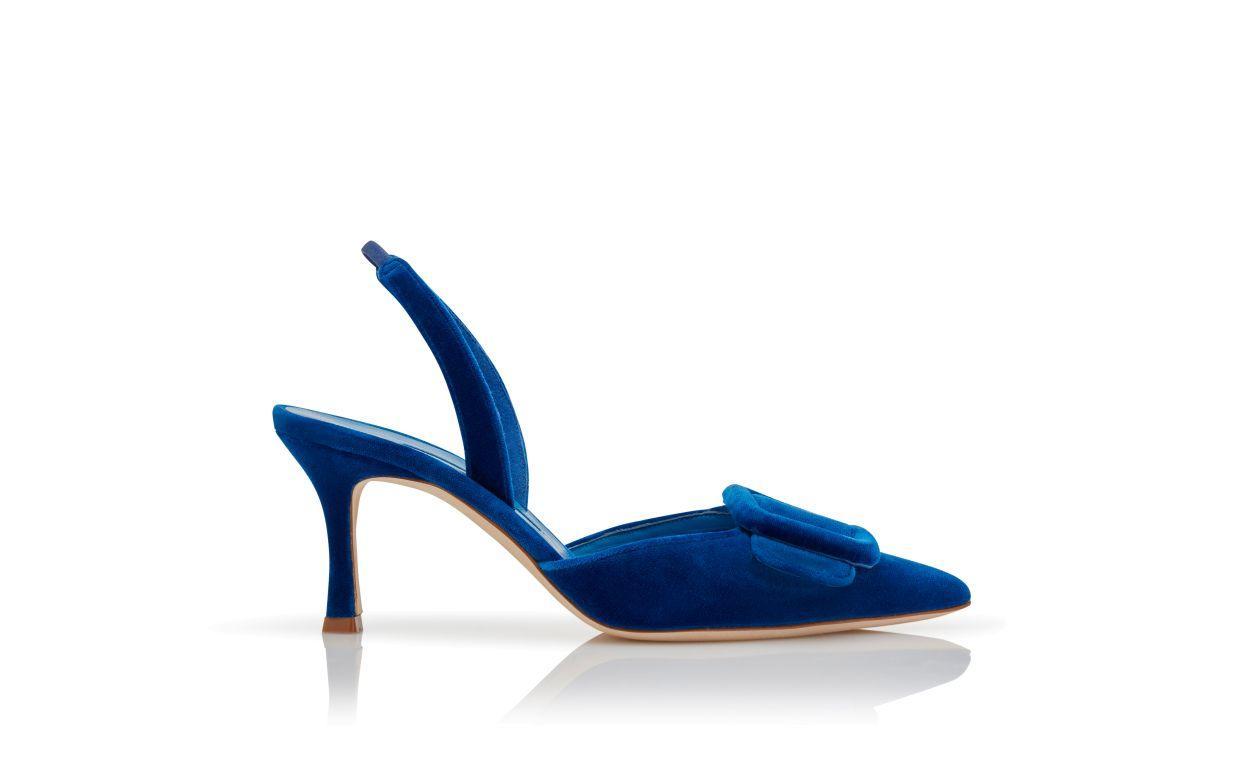 MAYSLI Blue Velvet Buckle Detail Slingback Pumps Product Image