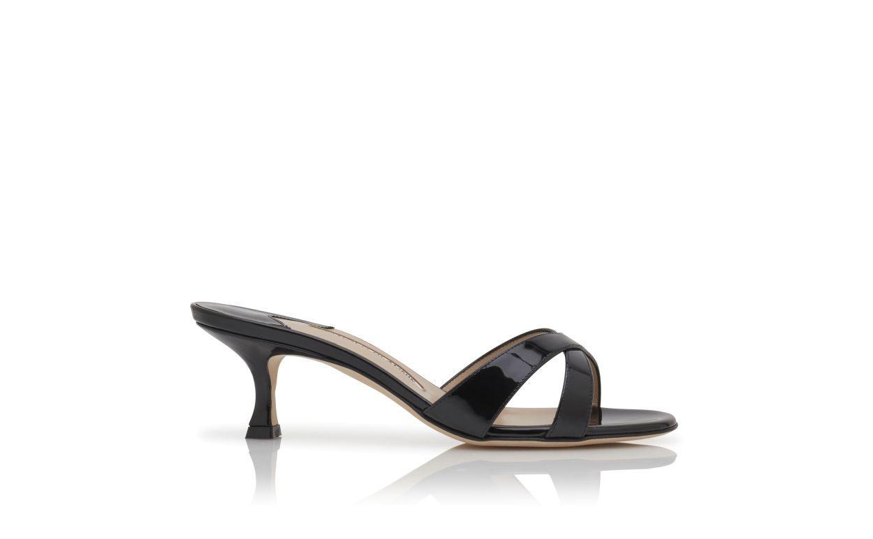 CALLAMU Black Patent Leather Open Toe Mules Product Image