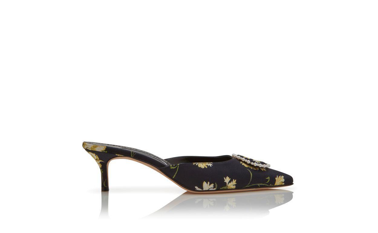 KIFATMU Black Satin Pearl Detail Mules Product Image