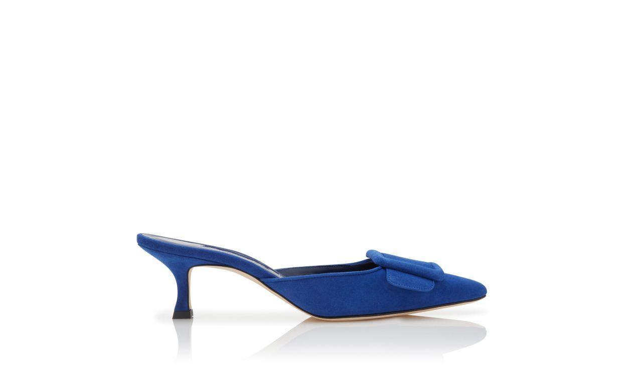 MAYSALE  Blue Suede Buckle Detail Mules Product Image