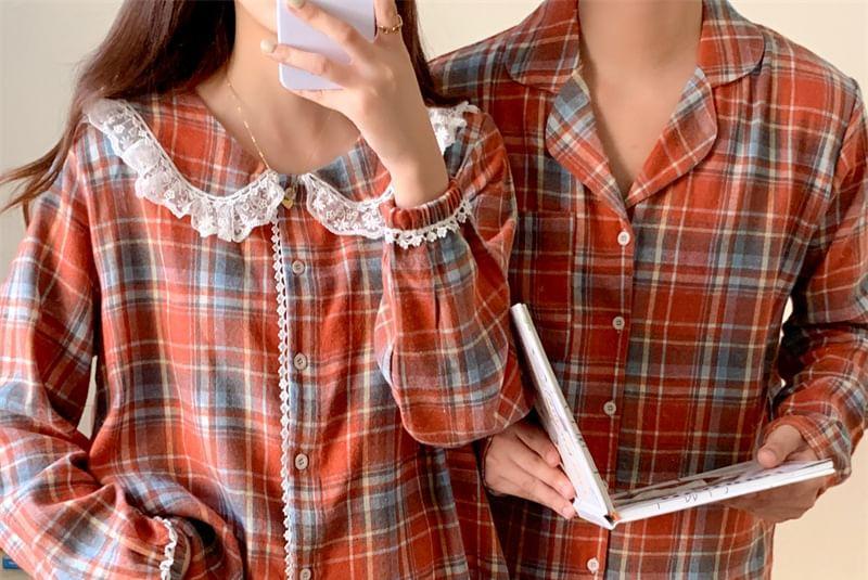 Couple Matching Plaid Pajama Set Product Image