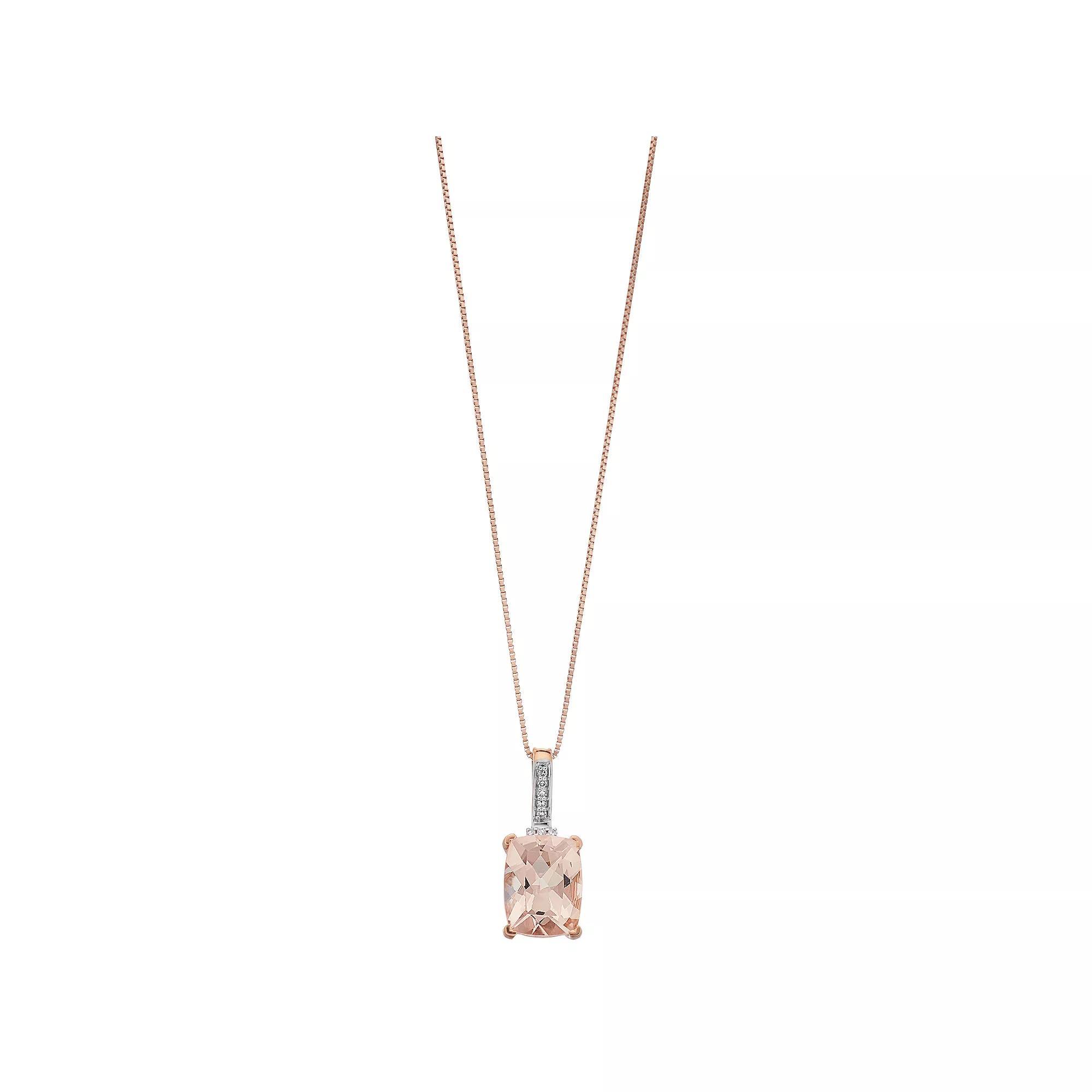 Gemminded 10k Rose Gold Morganite & Diamond Accent Pendant Necklace, Women's, Size: 18" Product Image