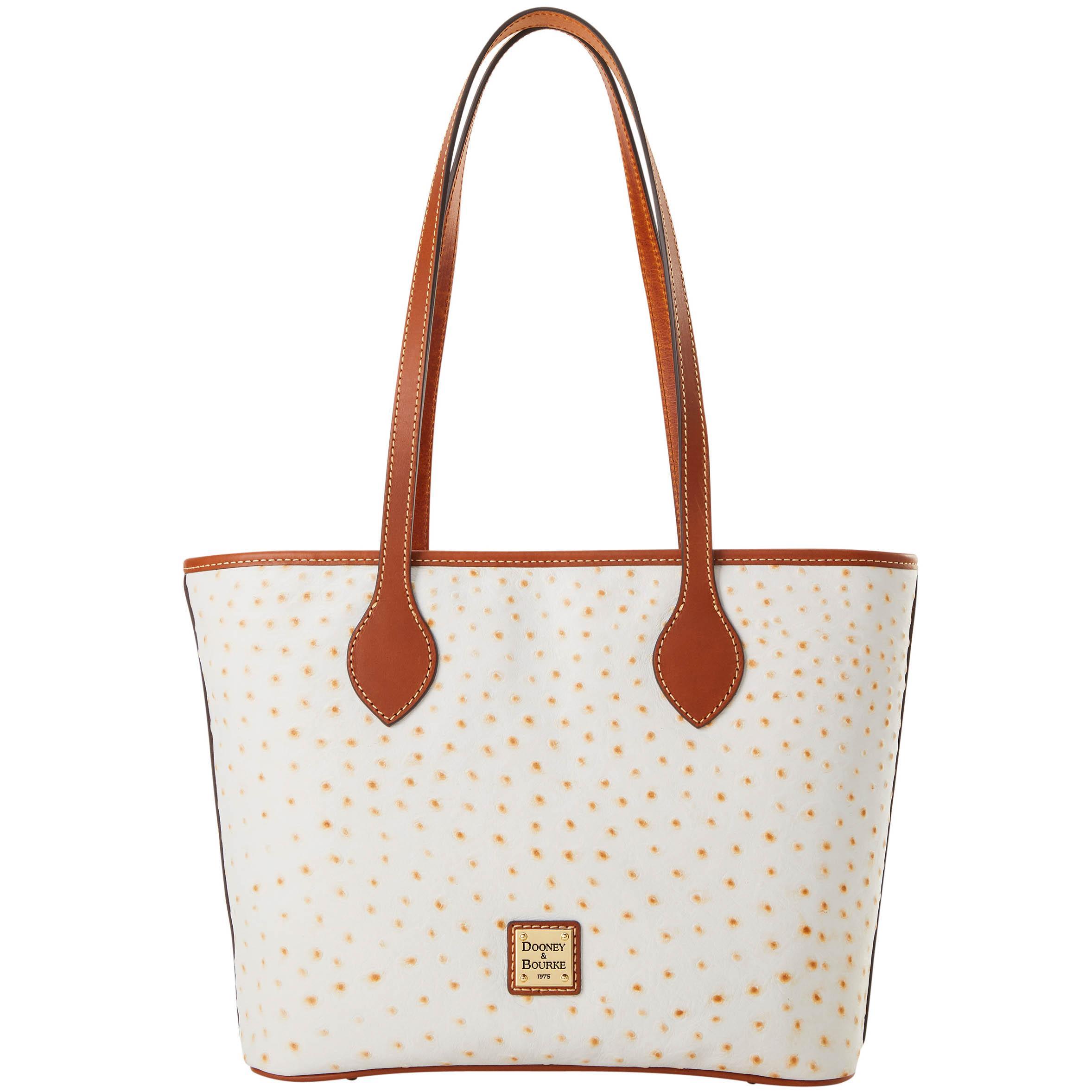 Dooney & Bourke Womens Ostrich Leather Tote Shopping Bag in Bone Product Image