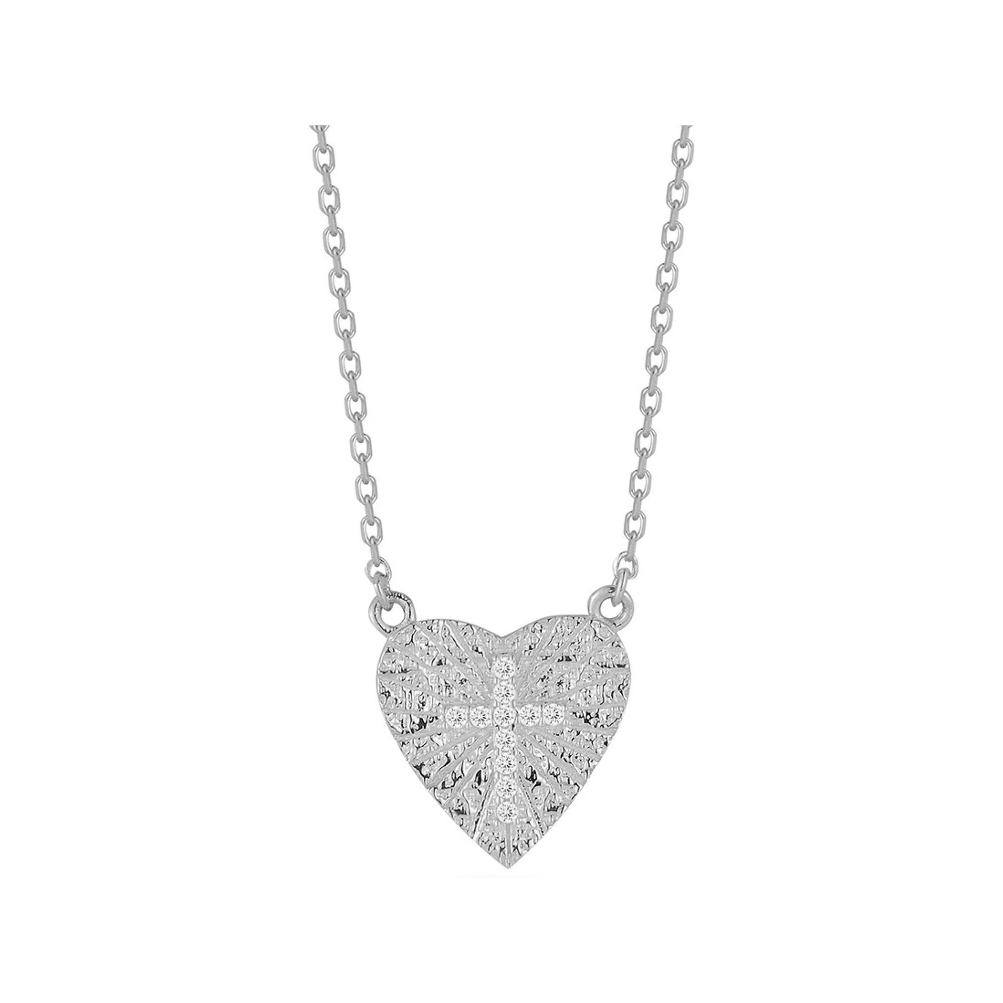 Sunkissed Sterling Silver Over Cubic Zirconia Cross Heart Necklace, Womens Silver Tone Product Image