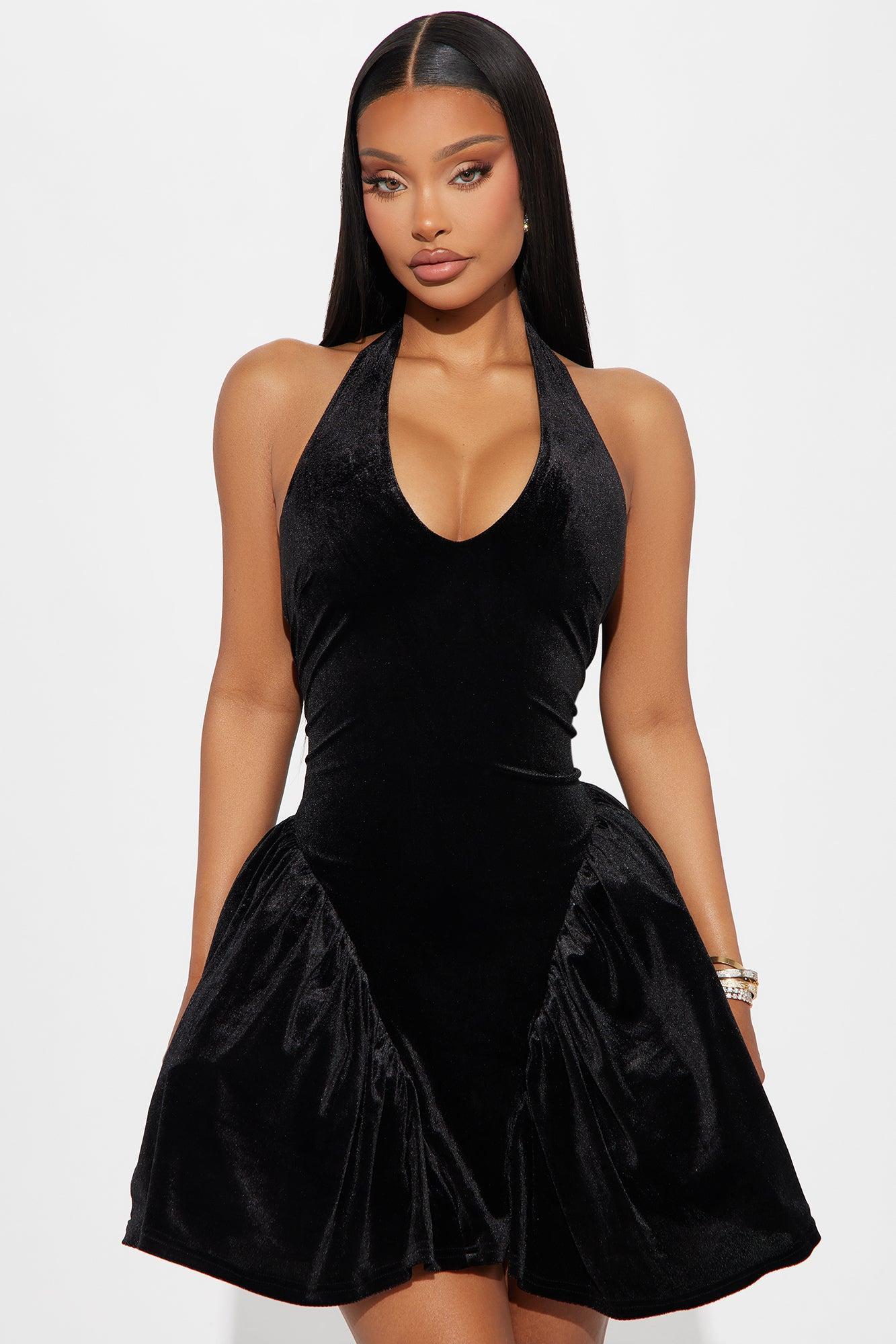Dreamy Nights Velvet Mini Dress - Black Product Image