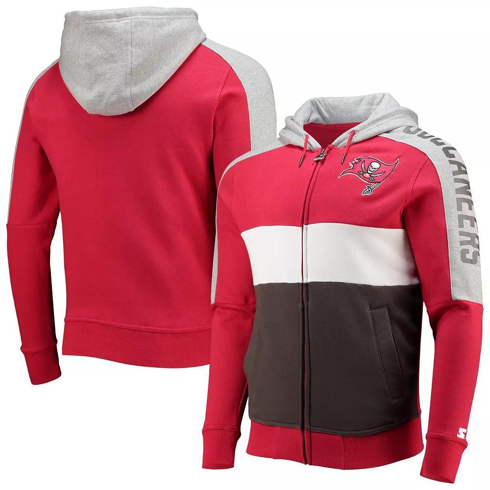 Men's Starter Red/Pewter Tampa Bay Buccaneers Playoffs Color Block Full-Zip Hoodie, Size: 4XL Product Image