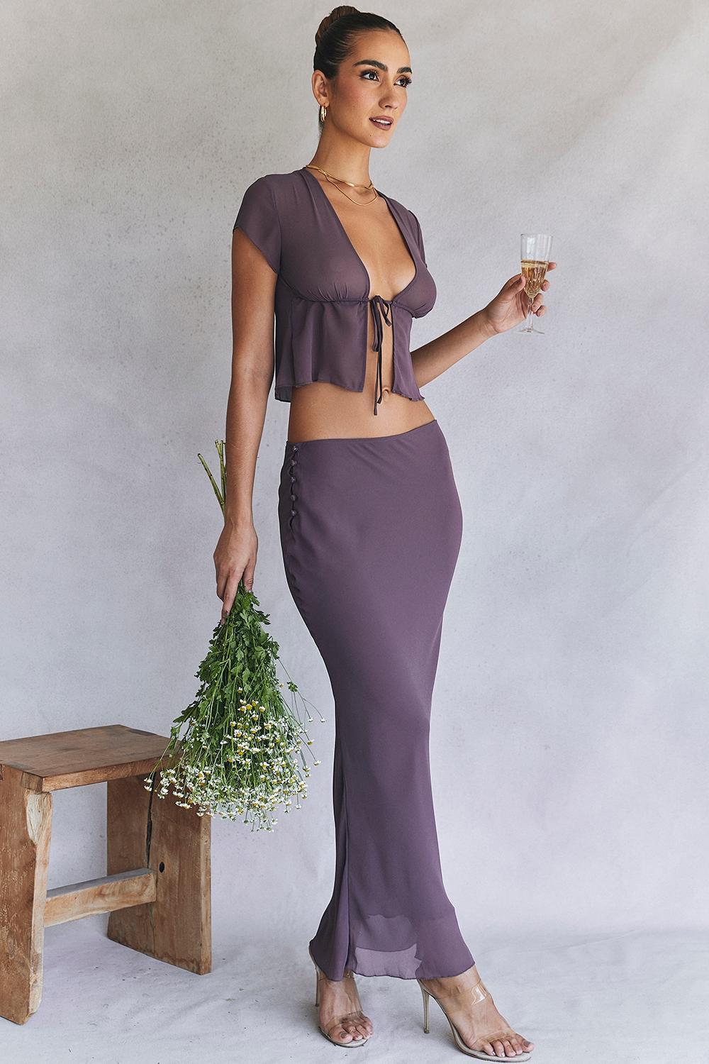 Dyana  dark mauve bias cut maxi skirt Product Image
