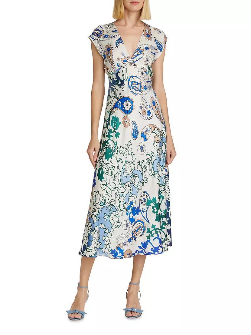 Laida Floral Satin Fit & Flare Midi-Dress Product Image