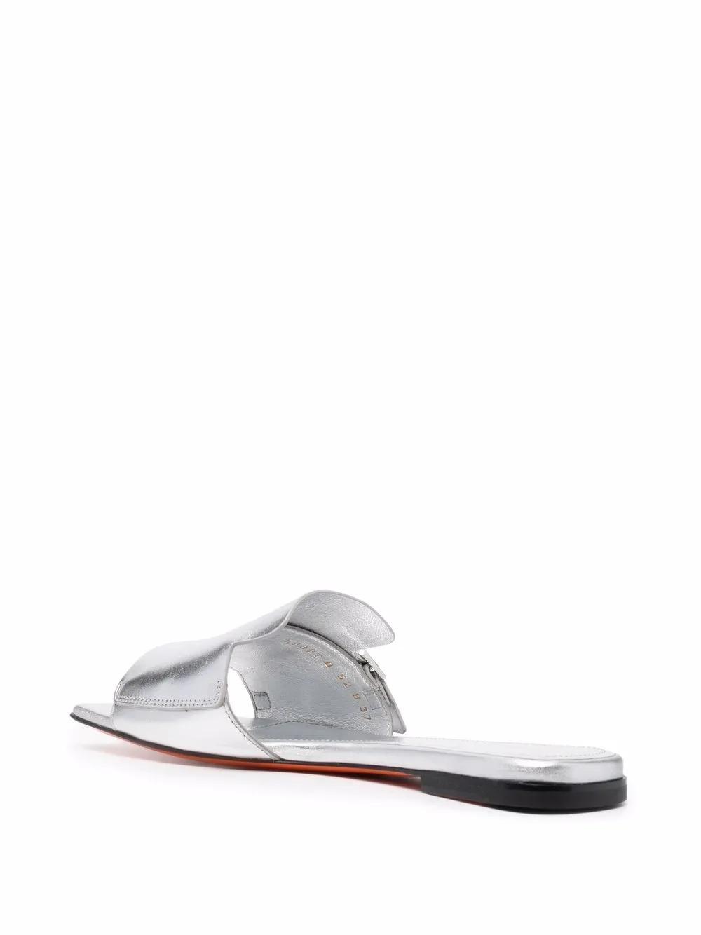 SANTONI Metallic Slip On Leather Sandals In Silver Product Image