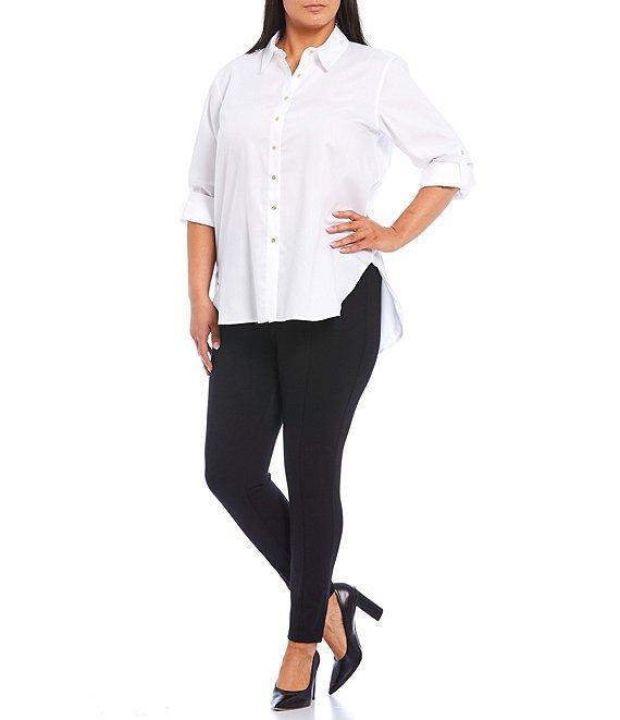Calvin Klein Plus Size Non-Iron Point Collar Roll-Tab Long Sleeve Cotton High-Low Blouse Product Image