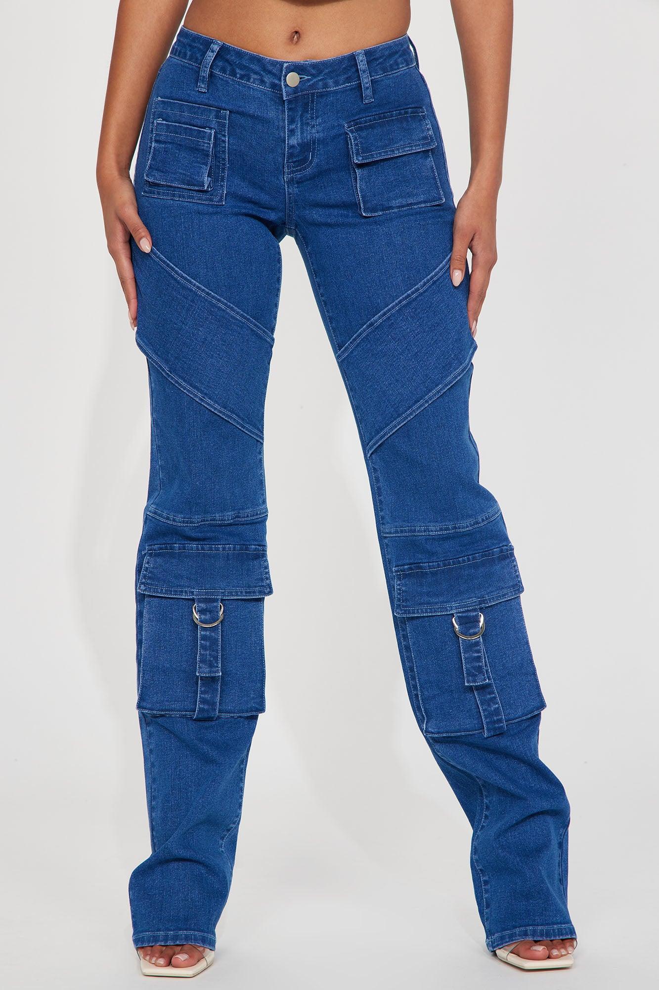 Tall Hailey Hyper Stretch Cargo Jeans - Dark Wash Product Image