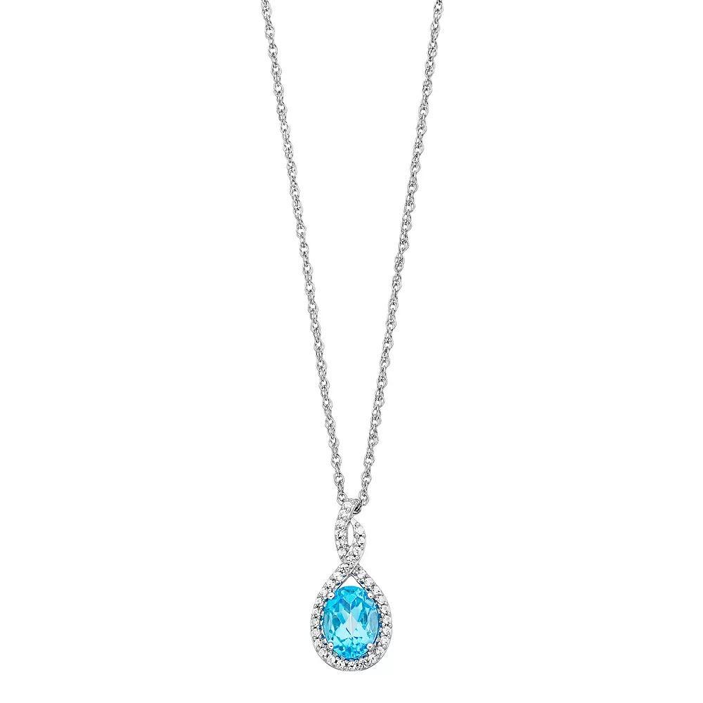 Sterling Silver Swiss Blue Topaz & Lab-Created White Sapphire Pendant Necklace, Women's, Size: 18" Product Image