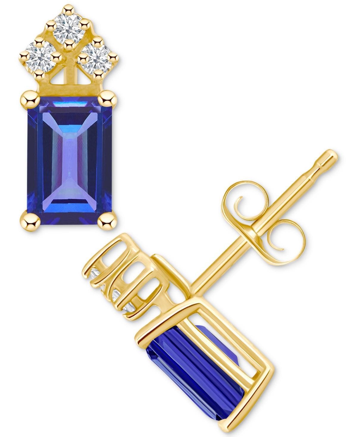 Celebration Gems 14k Gold Emerald Cut White Opal & 1/8 Carat T.W. Diamond Stud Earrings, Womens Product Image