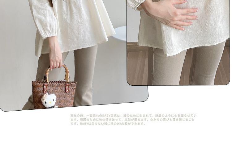 Maternity Puff-Sleeve Plain Blouse Product Image