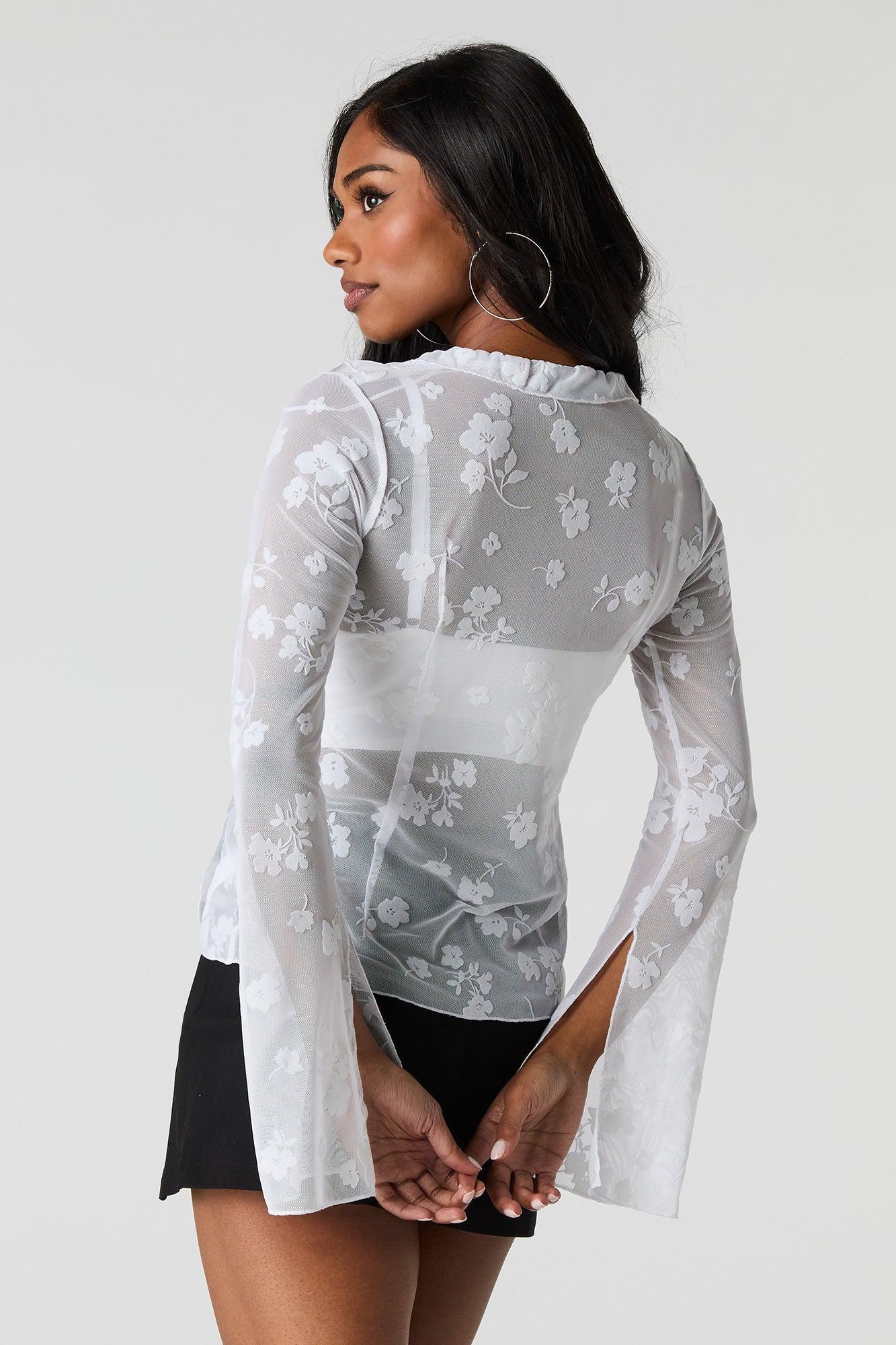 Floral Mesh Tie Front Flyaway Top Female Product Image