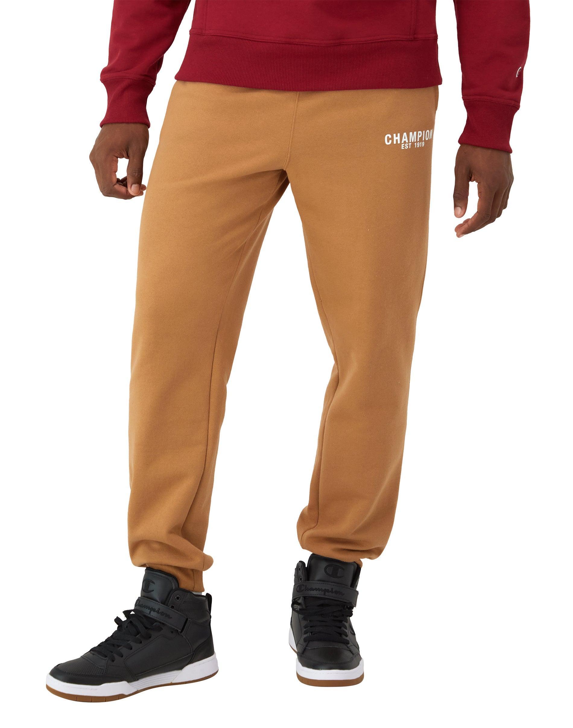 Mens Champion Powerblend Joggers, Est. 1919, 31 Briefly Brown/White 2XL Product Image