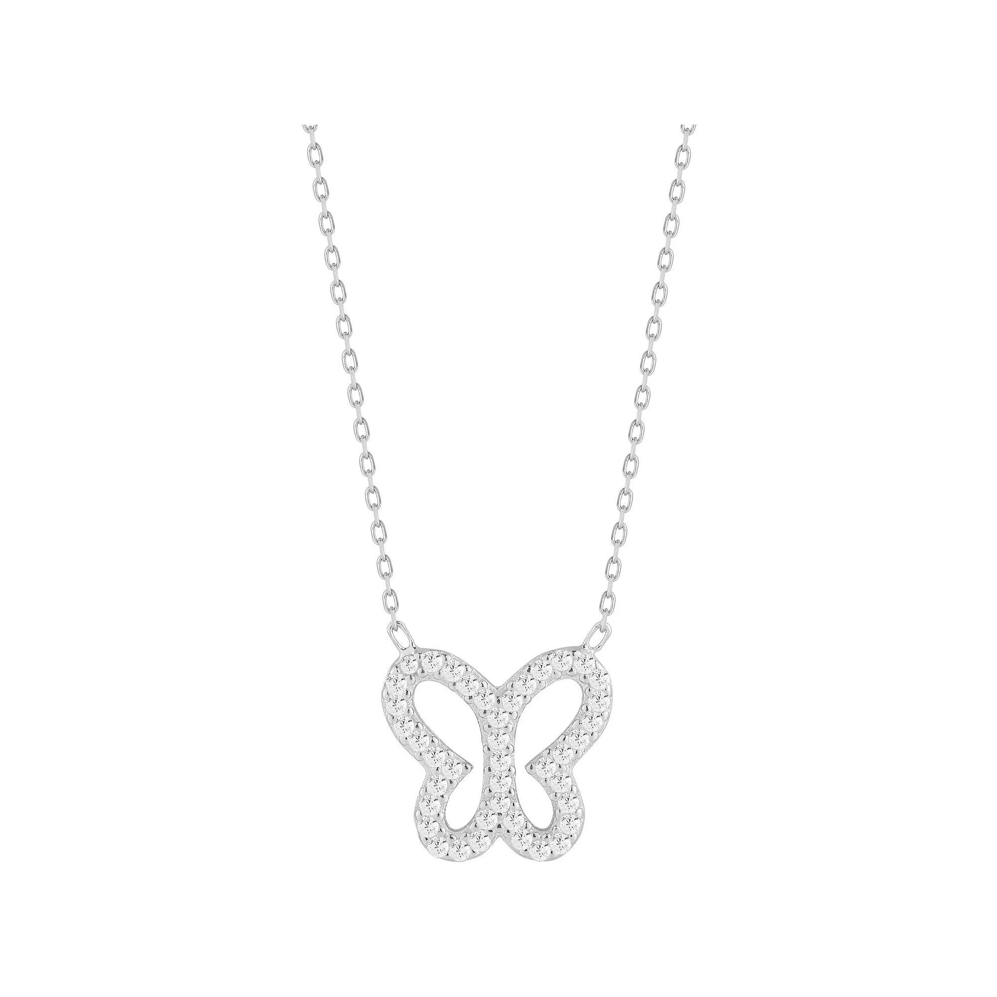 Sunkissed Sterling Cubic Zirconia Open Butterfly Pendant Necklace, Women's, Size: 18", Silver Tone Product Image