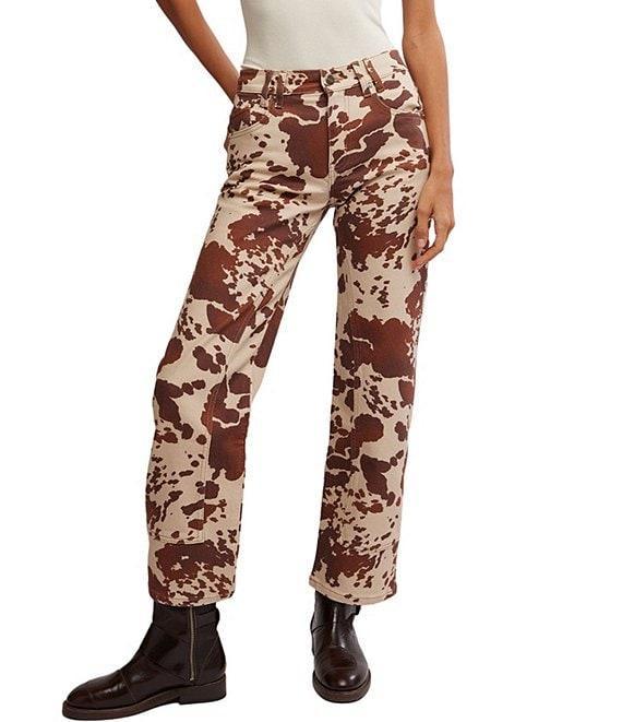 Free People We the Free Risk Taker Printed Cow Mid Rise Straight Leg Jeans Product Image