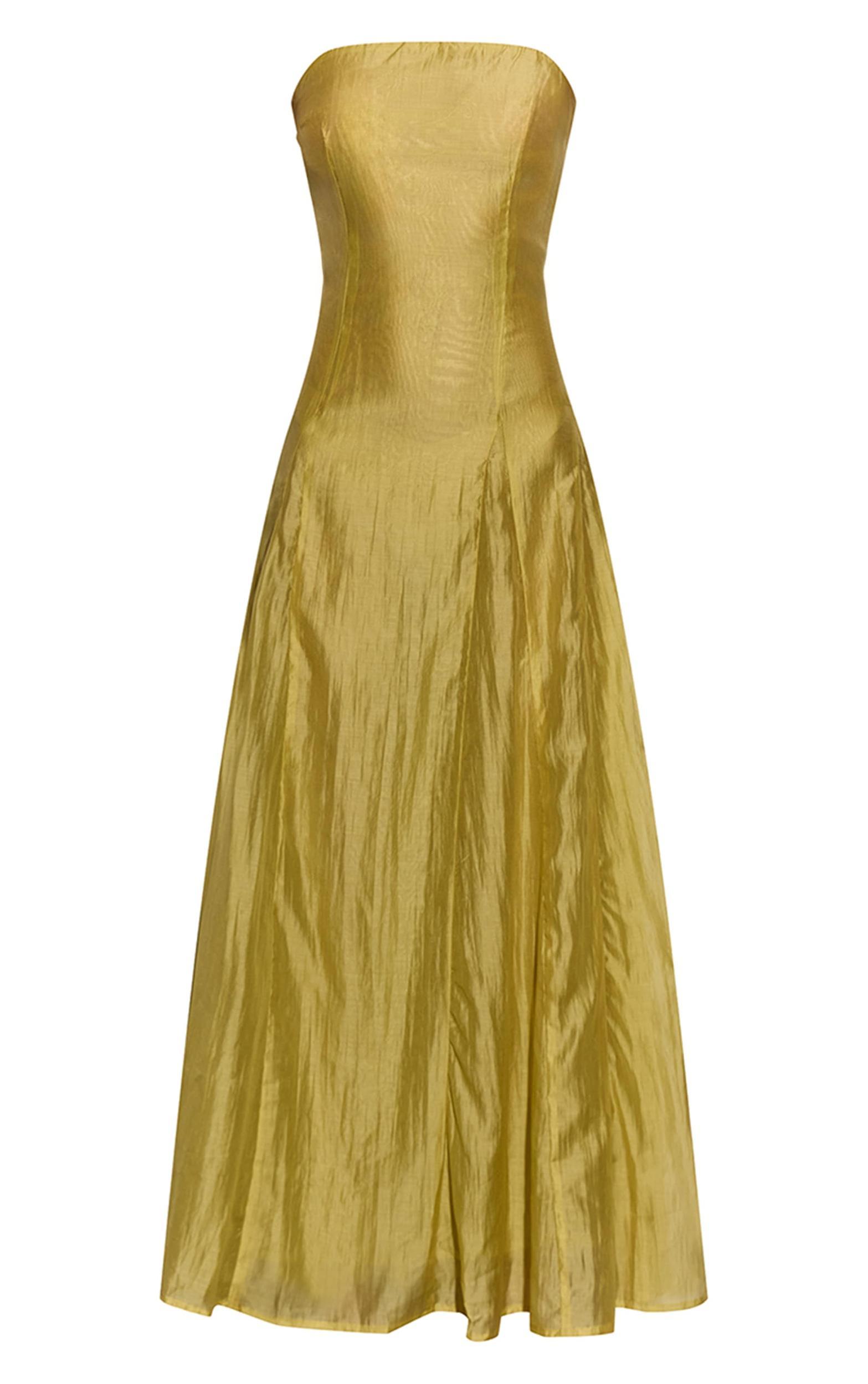  Pale Chartreuse Organza Bandeau Godet Midaxi Dress Product Image