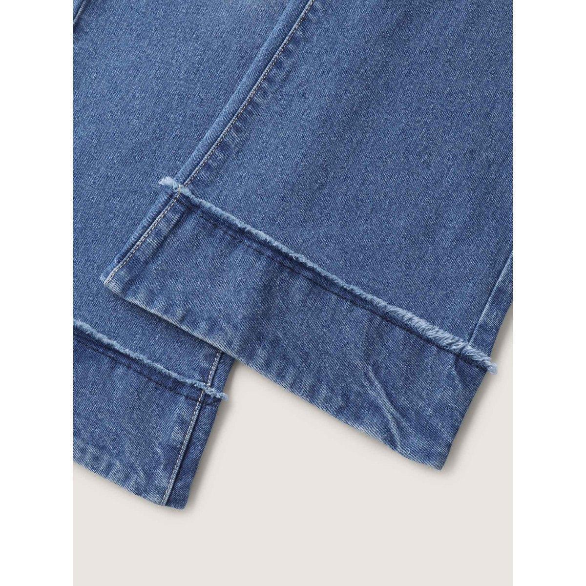 Plus Size Vintage Raw Hem Bootcut Jeans Women Denimblue Medium stretch Slanted pocket Jeans BloomChic 22/3X Product Image