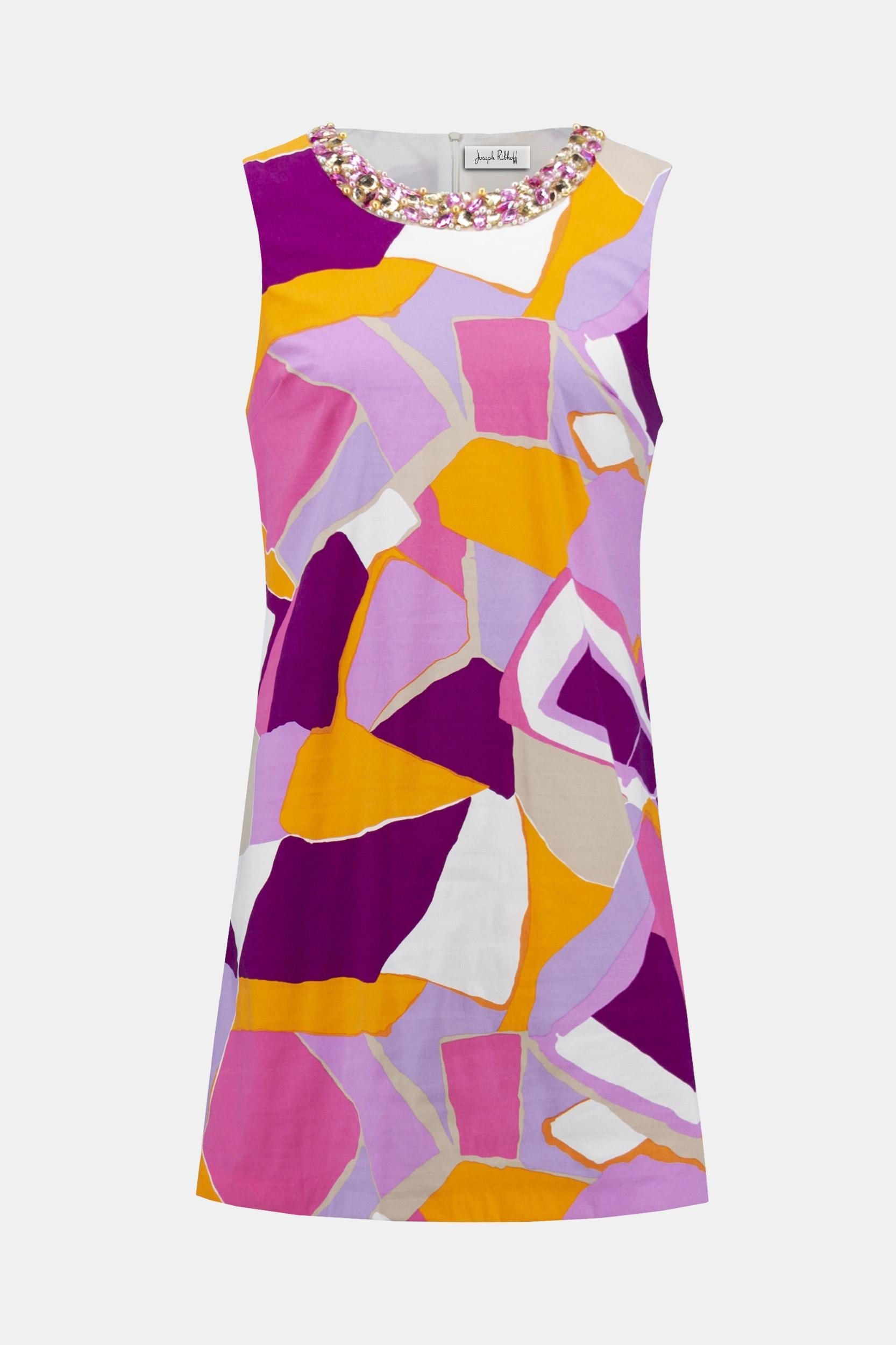 Poplin Abstract Print Trapeze Dress- Vanilla/Multi Product Image