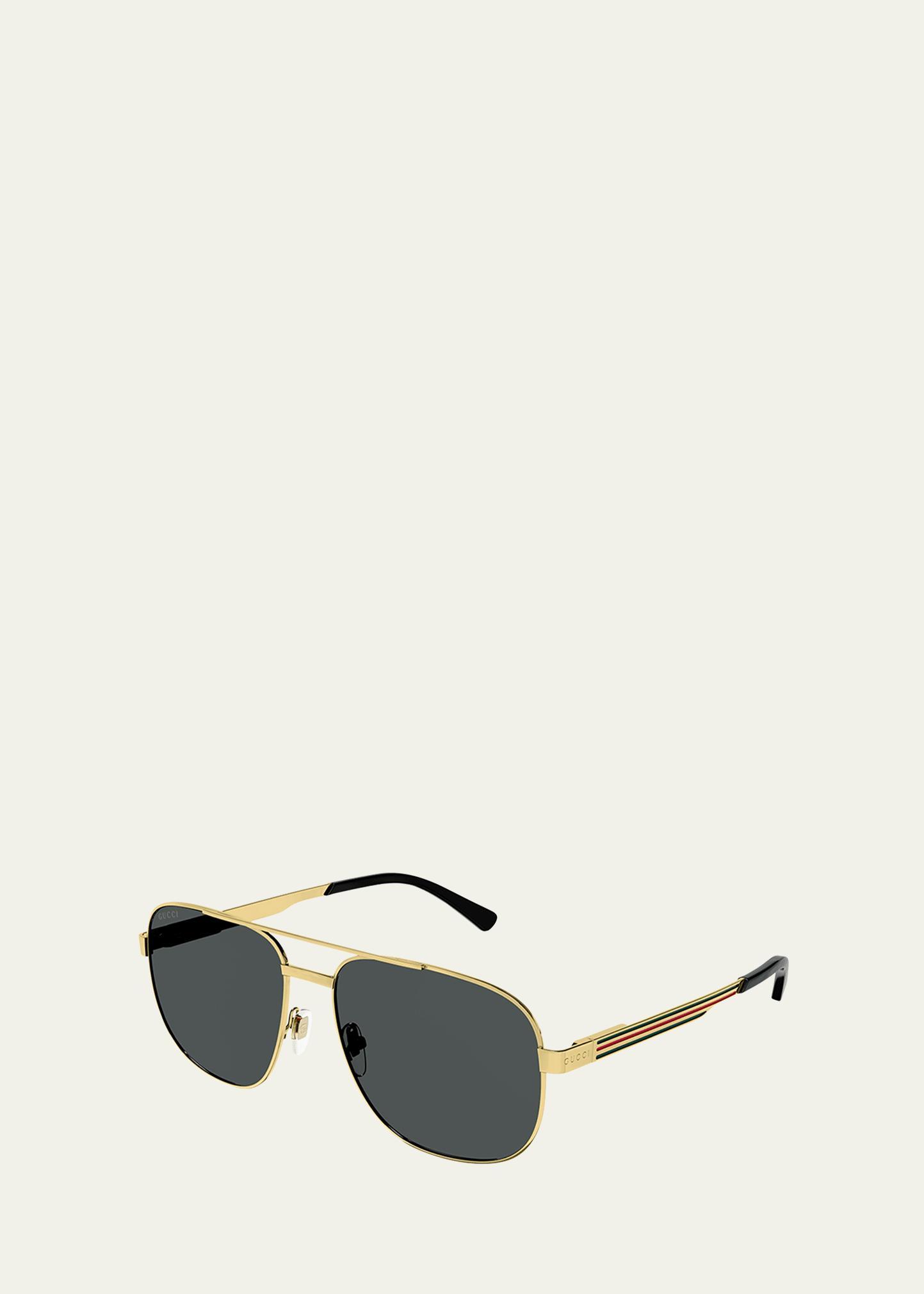 Mens Stripe Logo Metal Aviator Sunglasses Product Image